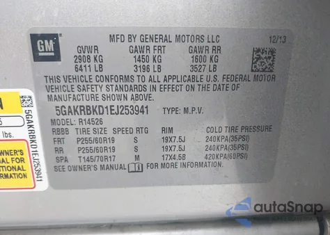 2014 Buick Enclave Leather из США, поврежденный, VIN 5GAKRBKD1EJ253941